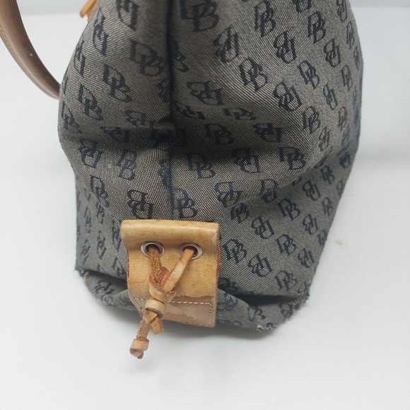 Dooney and Bourke Monogrammed Grey Tote with Brown Leather Tassel Shoulder Bag - Picture 6 of 12